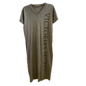 VICTORIA'S SECRET Cotton V-Neck Sleepshirt Gray Size: X-Small